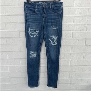 American Eagle Outfitters Blue Skinny Jeans with Distressed Details